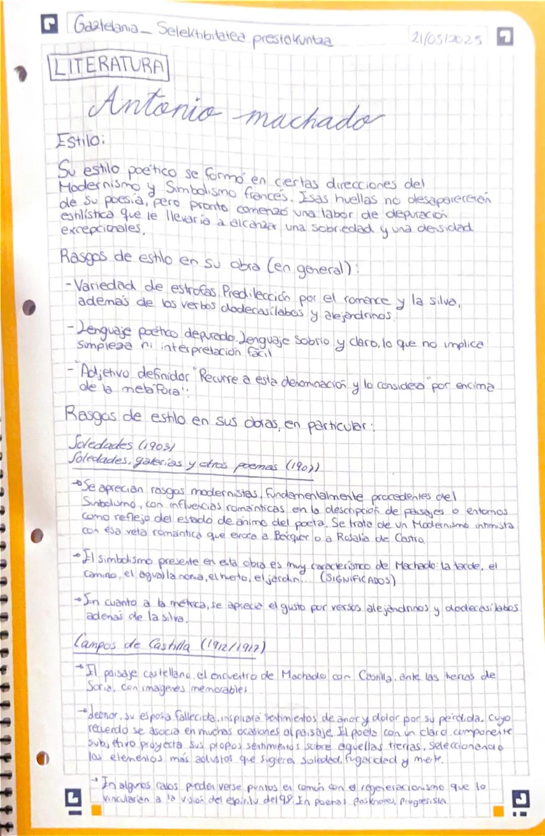 GAZTELANIA Selektibitatea prestakuntza
António Machado
26/05/2025
1. CONTEXTO HISTORICO Y LITERARIO
• Nace en 1875 en Sevilla y muere en 193