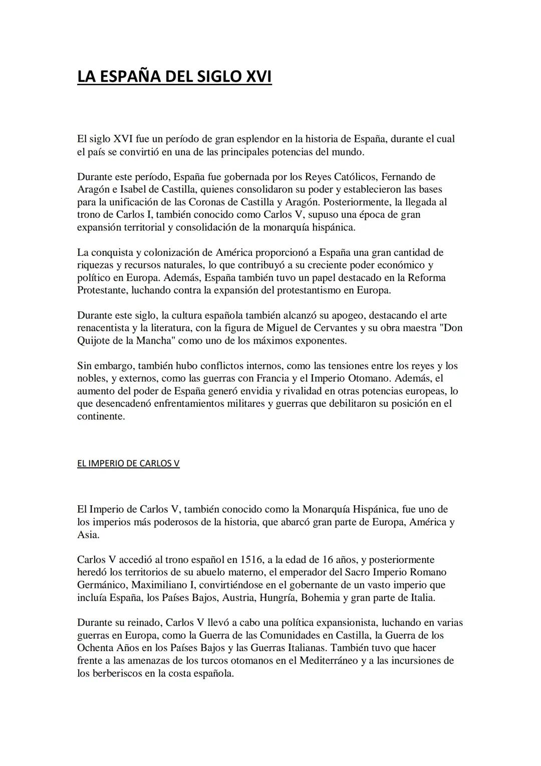 LA ESPAÑA DEL SIGLO XVI: Exploraciones y Cultura