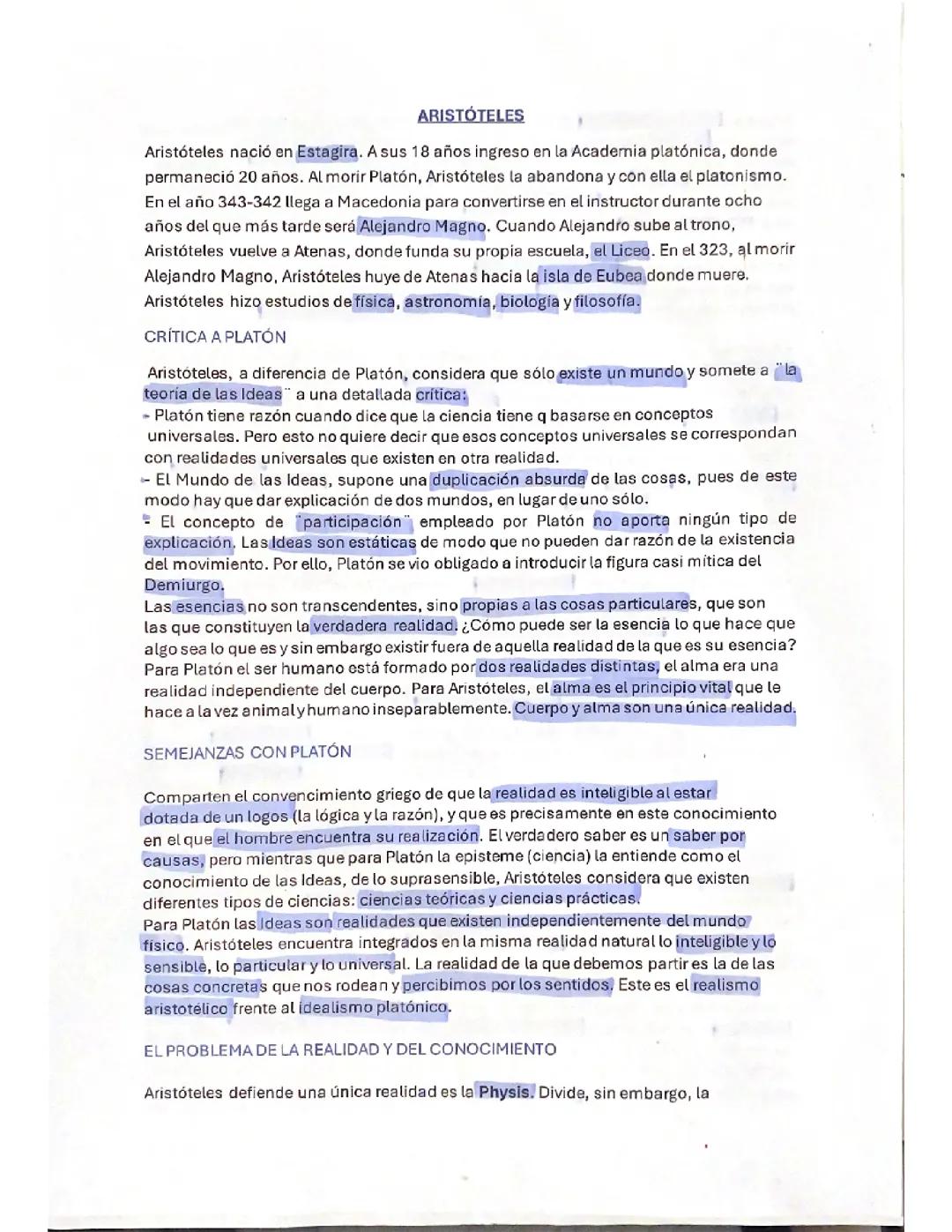 Resumen Aristóteles Segundo de bach 