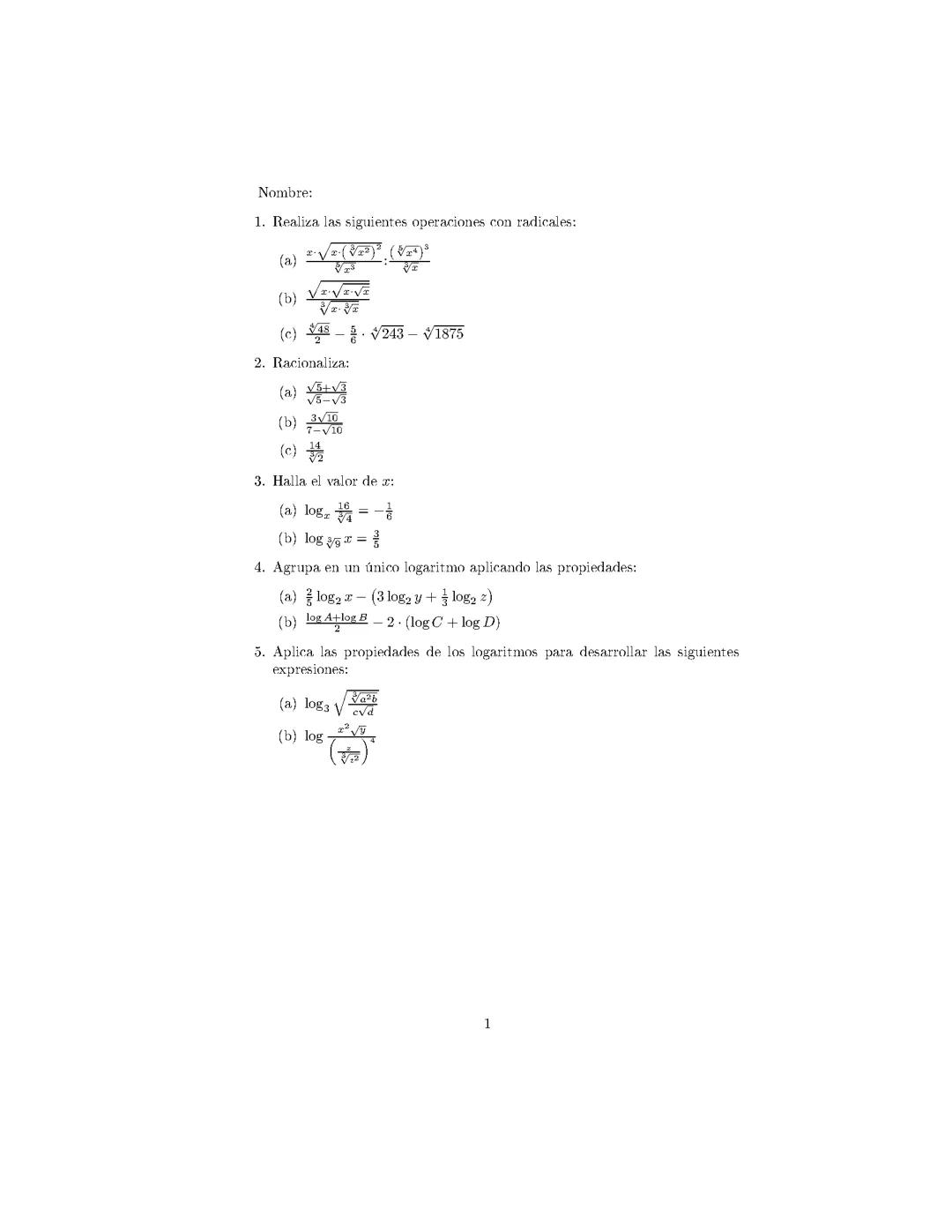 Radicales y logaritmos 1ºbachullerato