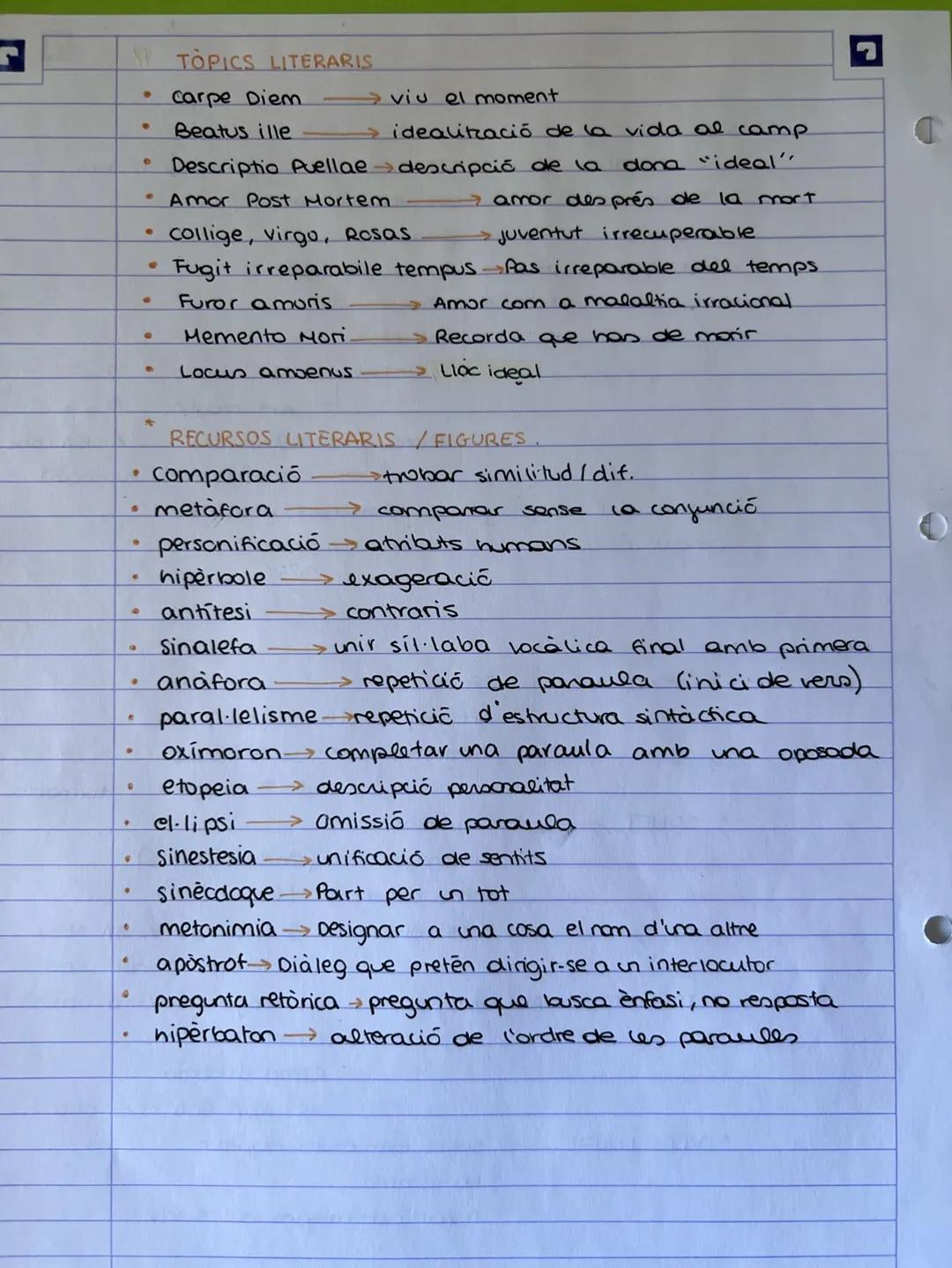 # TOPICS LITERARIS

*   Carpe Diem. $\longrightarrow$ viu el moment
*   Beatus ille $\longrightarrow$ idealització de la vida al camp
*   De