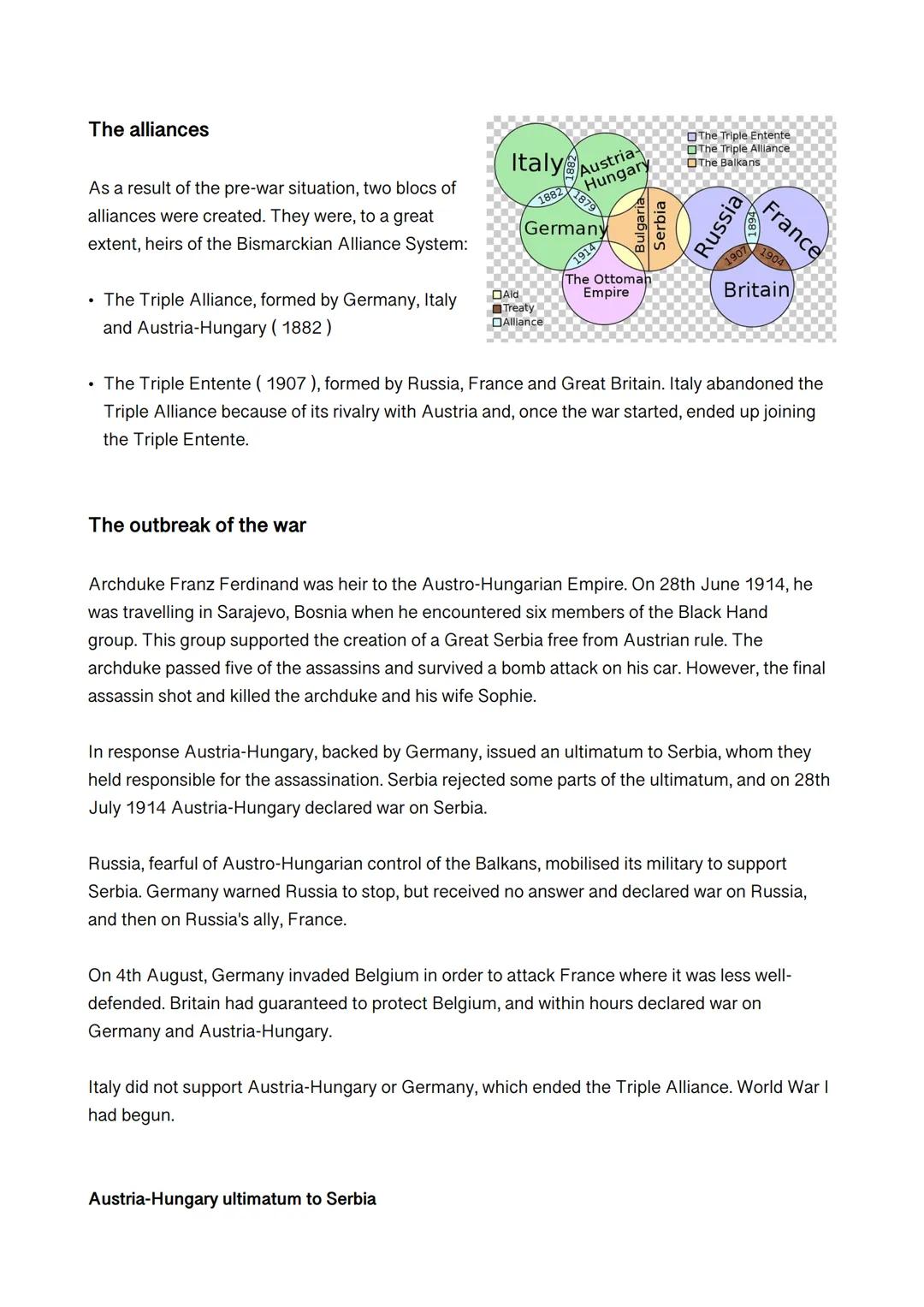 # THE FIRST WORLD WAR
Causes of the war

In 1914, after a period of great economic prosperity, the First World War, then called the Great
Wa