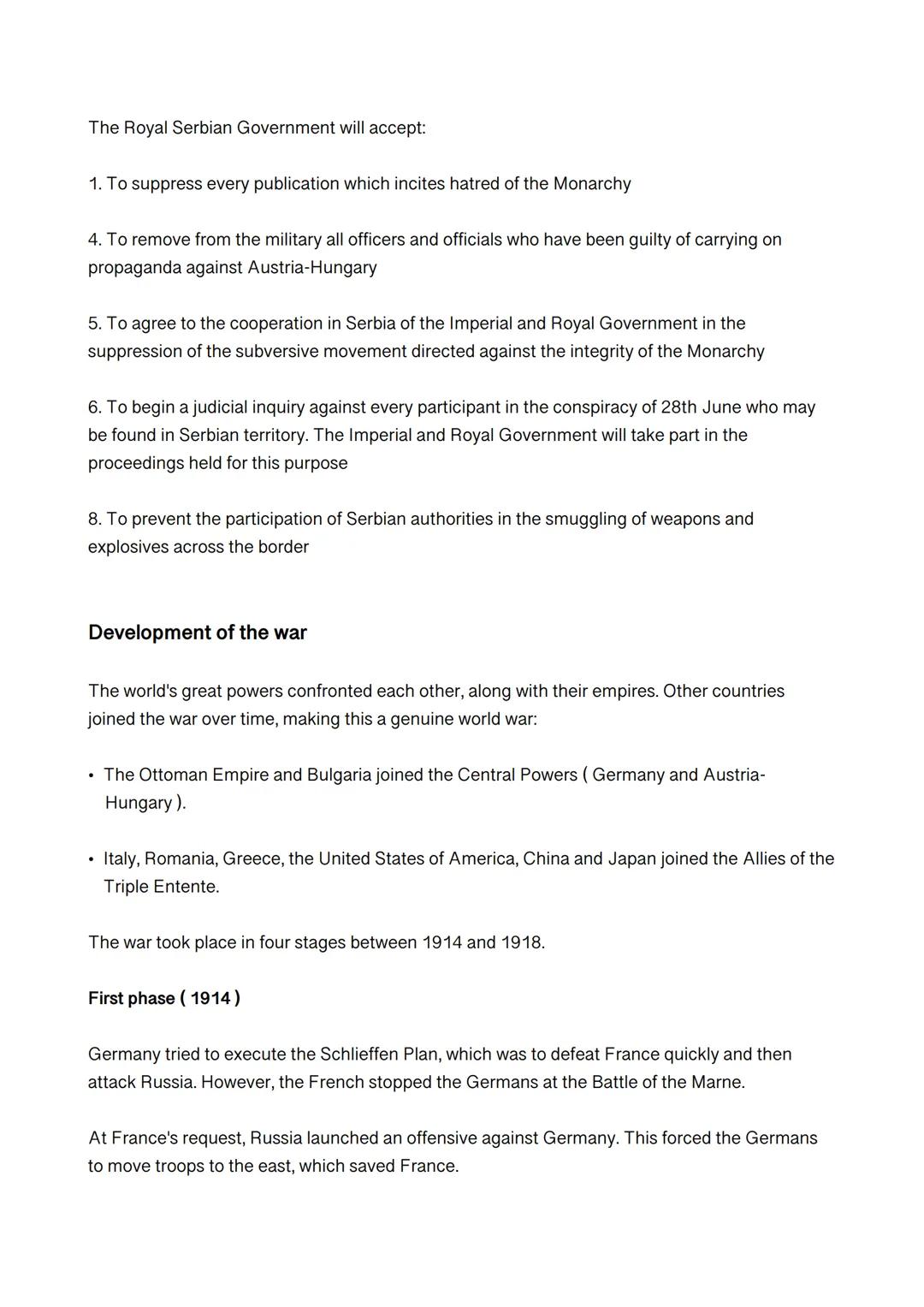 # THE FIRST WORLD WAR
Causes of the war

In 1914, after a period of great economic prosperity, the First World War, then called the Great
Wa