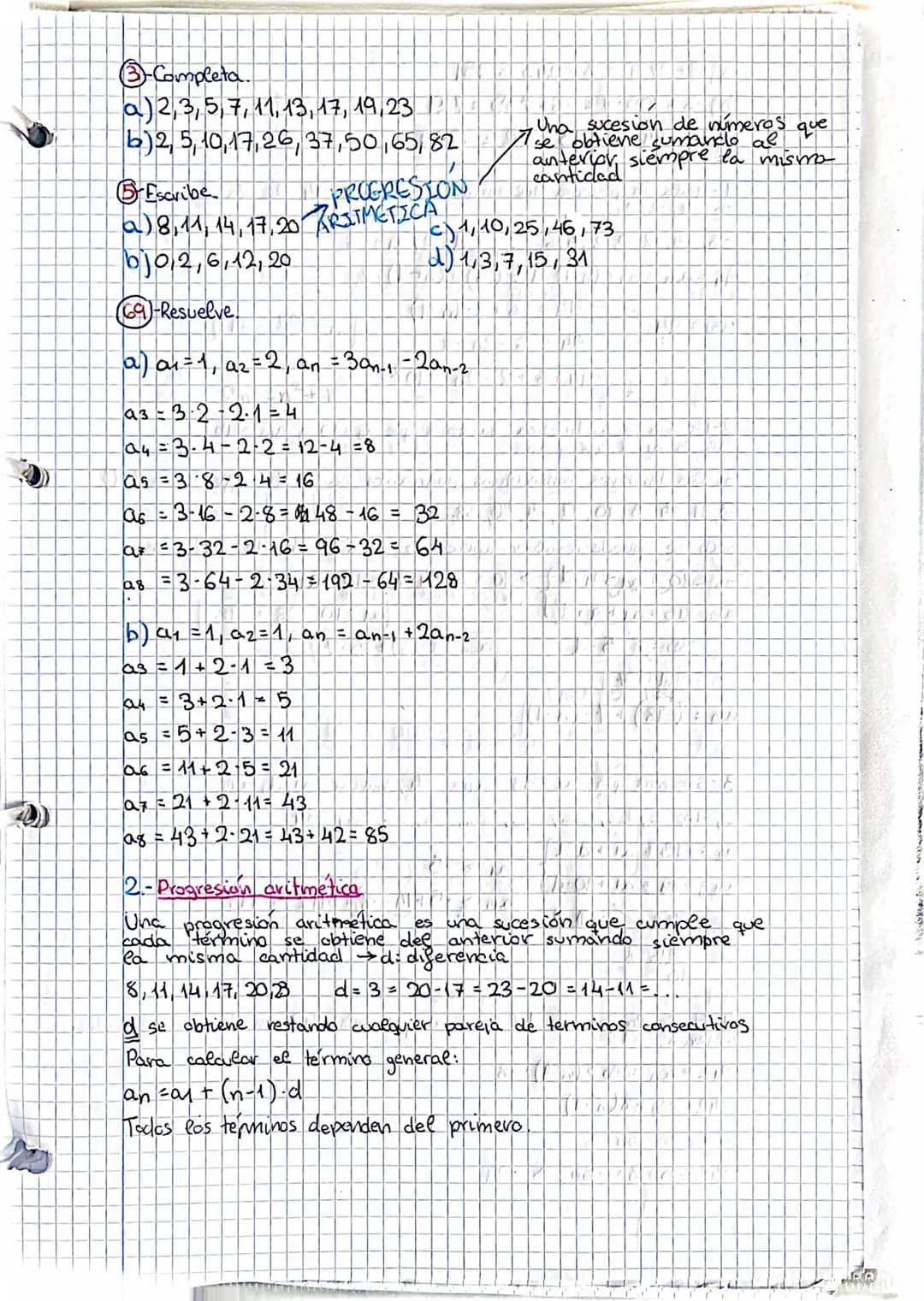 TEMA 6 SUCESIONES Y PROGRESIONES
1- Sucesion: Una sucesión es un conjunto de números ordenados.
Subindlice
as este elemento ocupa la 5ª posi