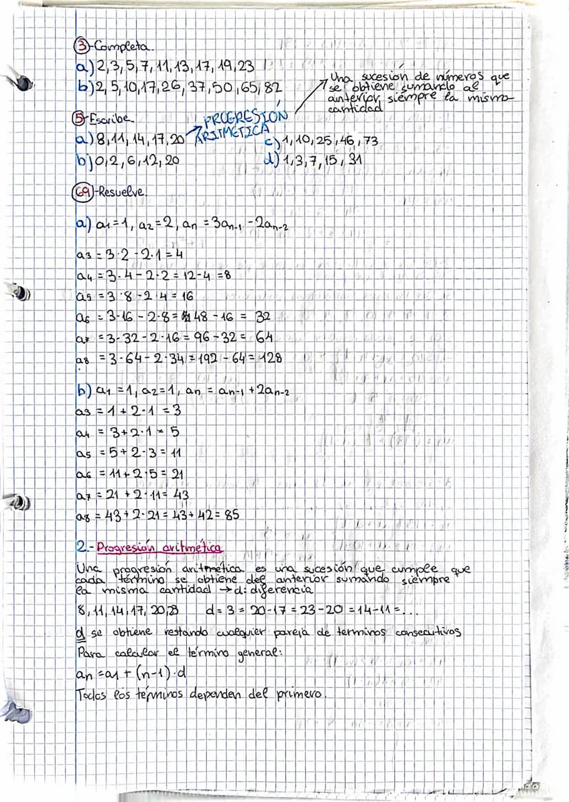 TEMA 6 SUCESIONES Y PROGRESIONES
1- Sucesion: Una sucesión es un conjunto de números ordenados.
Subindlice
as este elemento ocupa la 5ª posi