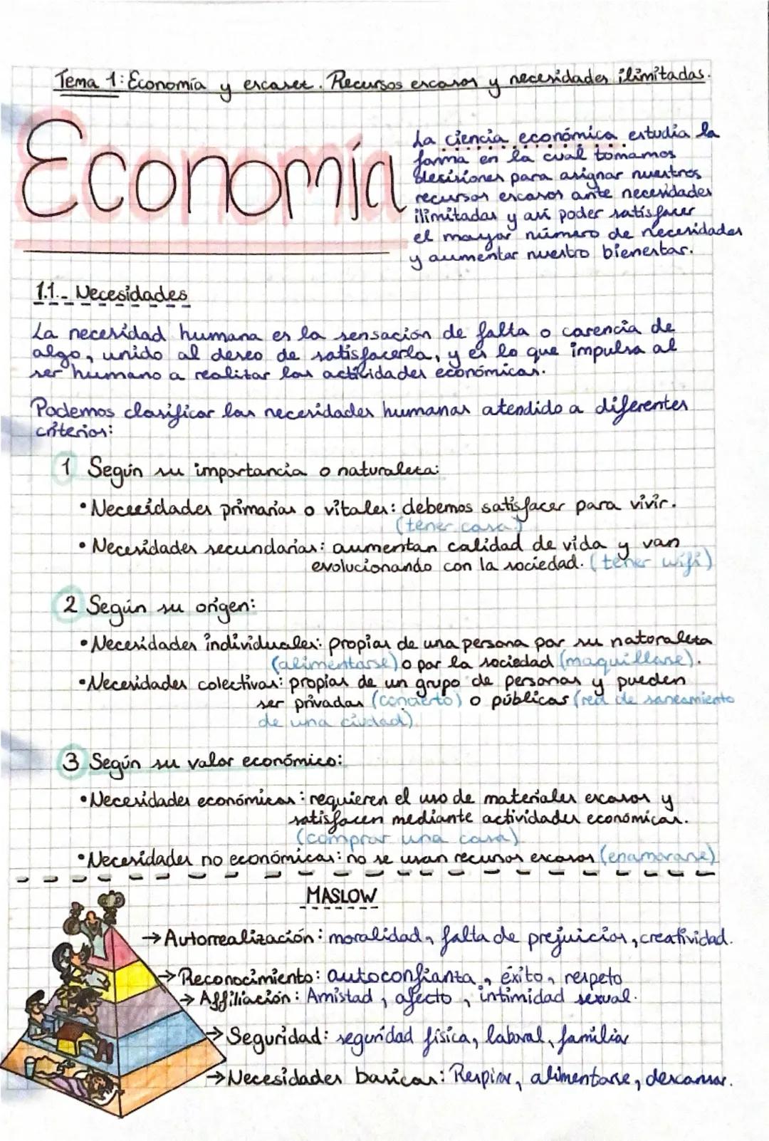 # Tema 1: Economía y excaser. Recursos excaros y necesidades ilimitadas.

# Economia

1.1.- Necesidades

La cien của económica. nómica estud