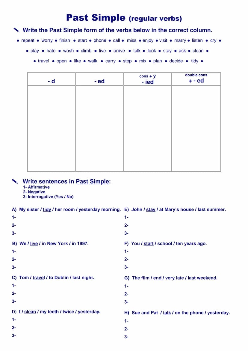 
<h2 id="regularverbs">Regular Verbs</h2>
<p><strong>Affirmative:</strong></p>
<p>The regular verbs in past simple form are as follows:</p>
