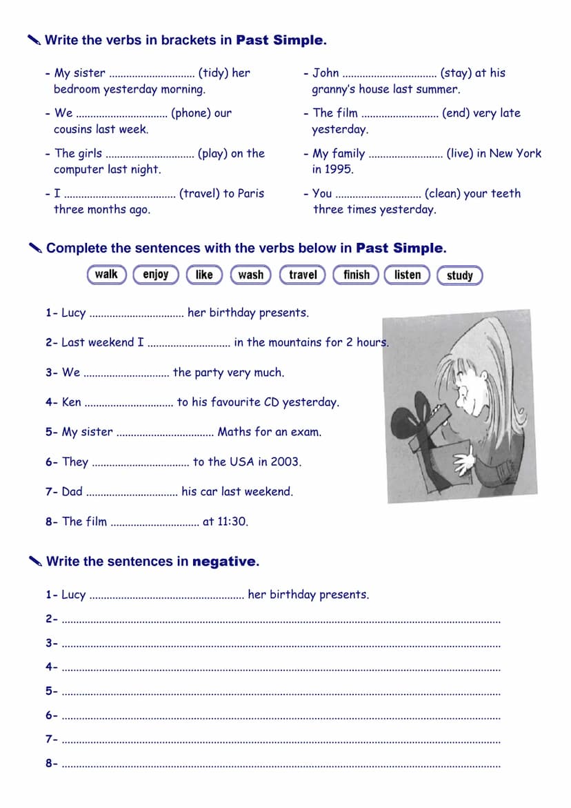 
<h2 id="regularverbs">Regular Verbs</h2>
<p><strong>Affirmative:</strong></p>
<p>The regular verbs in past simple form are as follows:</p>
