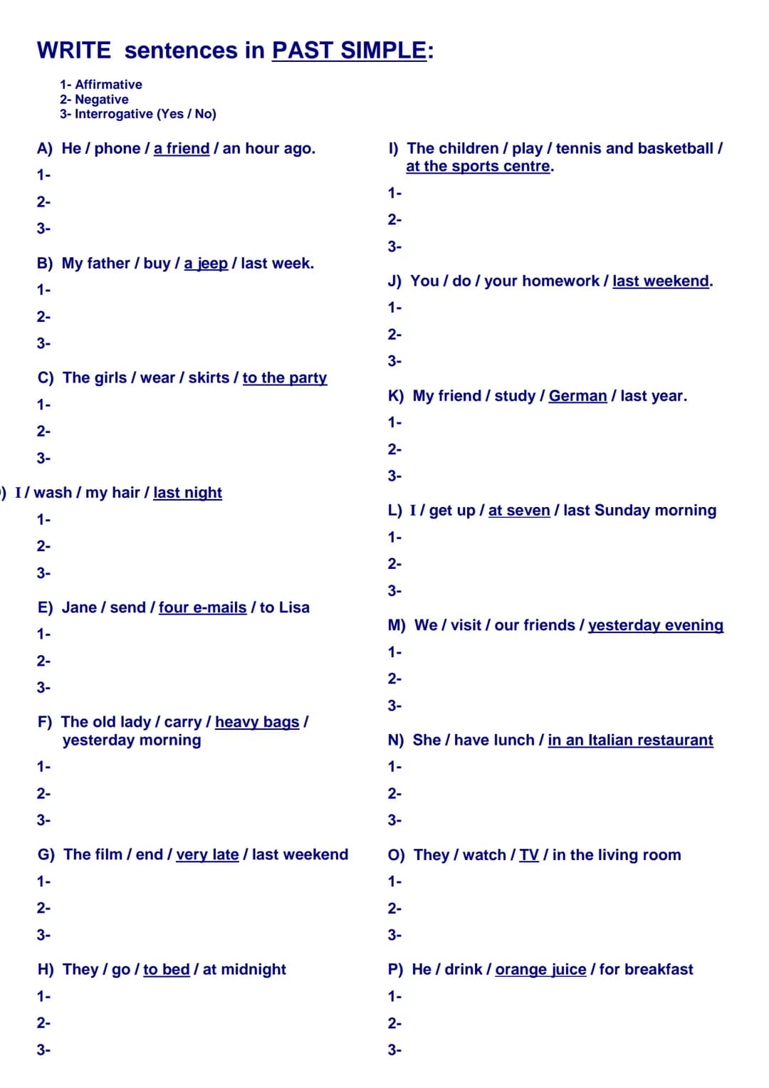 
<h2 id="regularverbs">Regular Verbs</h2>
<p><strong>Affirmative:</strong></p>
<p>The regular verbs in past simple form are as follows:</p>

