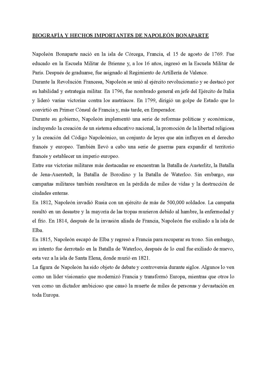 Napoleón: Biografía y Momentos Históricos Clave