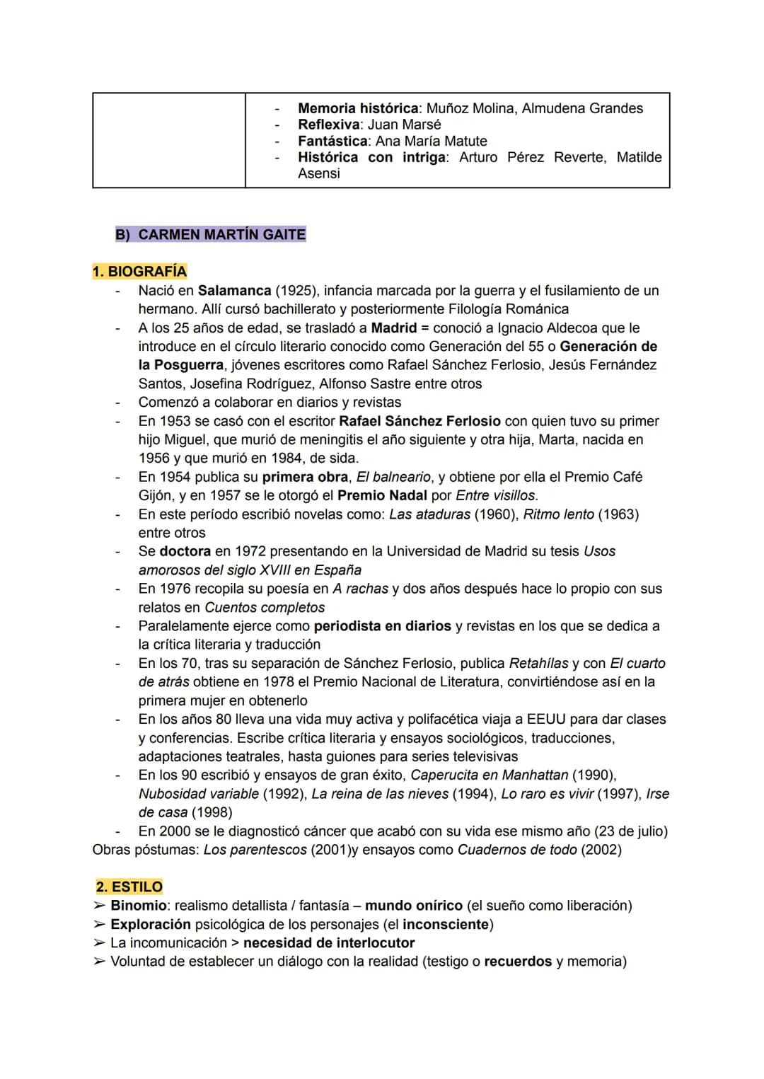 CONTEXTO HISTÓRICO
Con la victoria de Franco (1936) comienza un régimen totalitario. Sus consecuencias son:
CARMEN MARTÍN GAITE
● Ruptura co