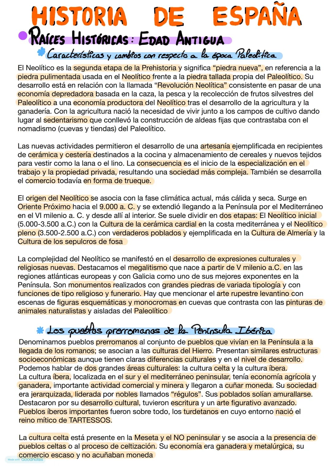 HISTORIA DE ESPAÑA
RAICES HISTÓRICAS: EDAD ANTIGUA
#Características y cambios con respecto a la época Paleolitica
El Neolítico es la segunda