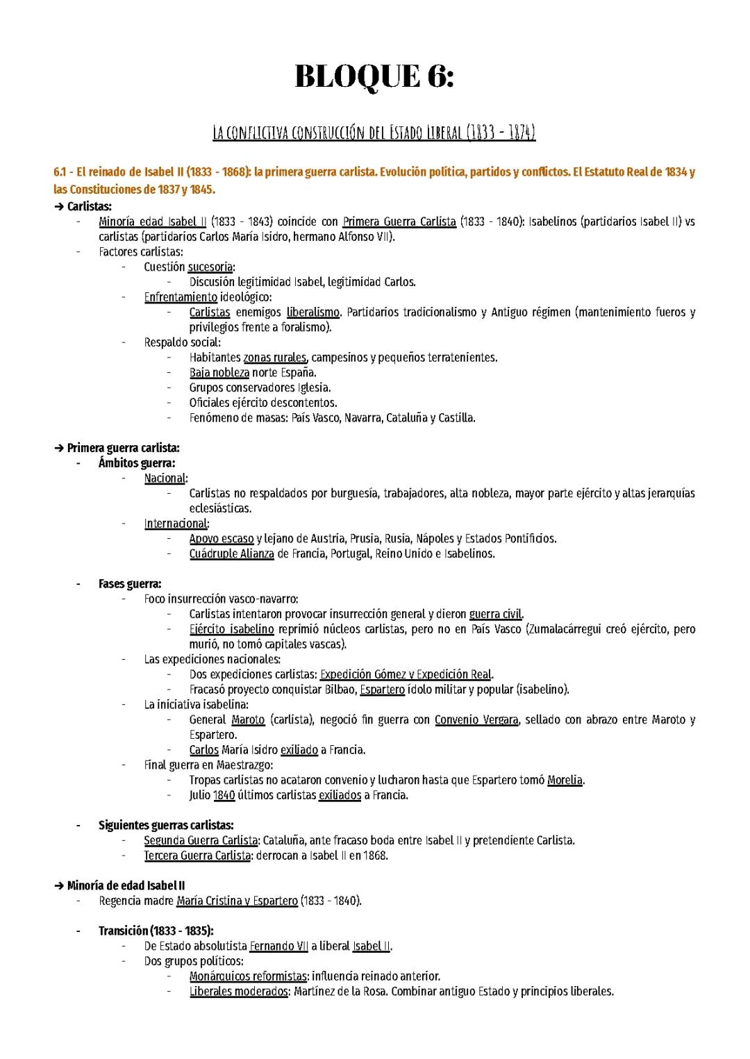 Tema 6.1 - El reinado de Isabel II (1833 - 1868): la primera guerra carlista. Evolución política, partidos y conflictos. El Estatuto Real de 1834 y las Constituciones de 1837 y 1845.