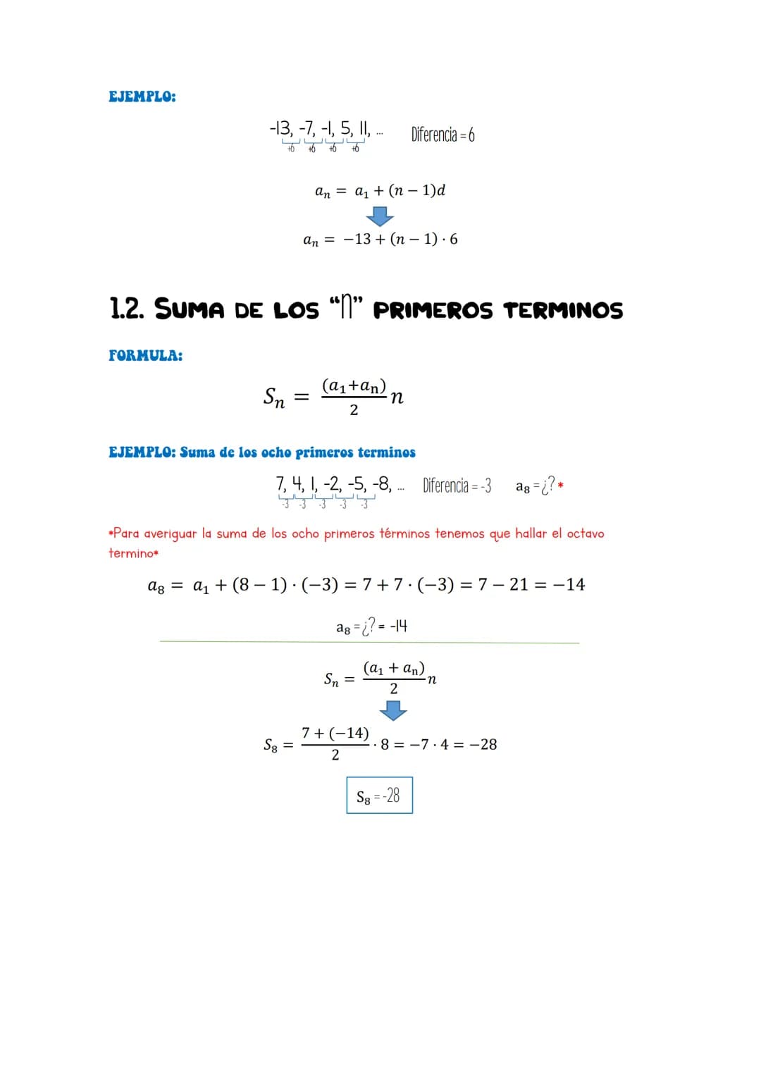 
<h2 id="progresinaritmtica">Progresión Aritmética</h2>
<p>Una progresión aritmética es una sucesión en la que cada término (menos el primer