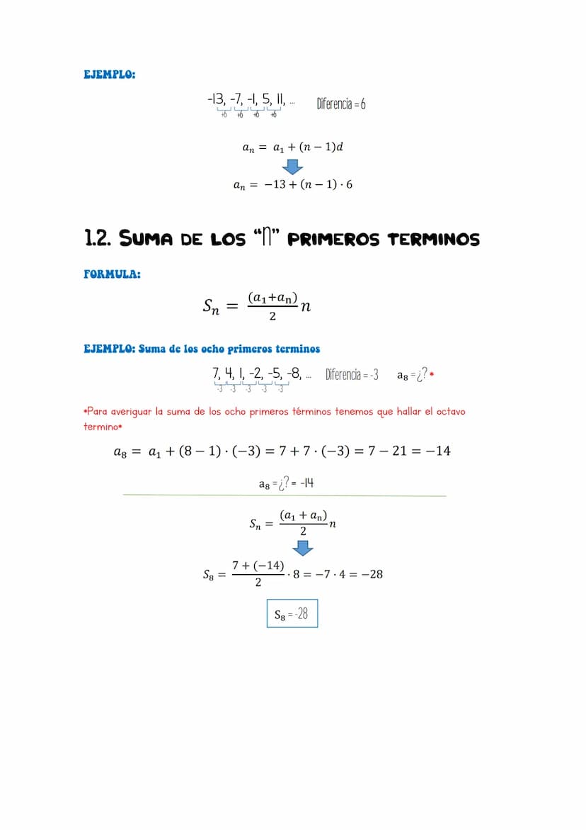 
<h2 id="progresinaritmtica">Progresión Aritmética</h2>
<p>Una progresión aritmética es una sucesión en la que cada término (menos el primer