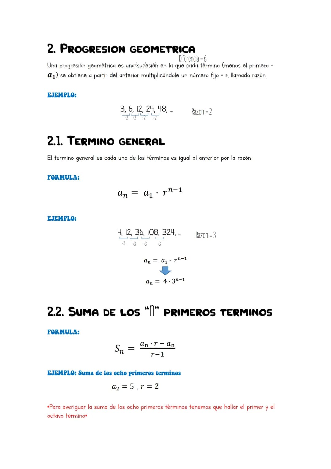 
<h2 id="progresinaritmtica">Progresión Aritmética</h2>
<p>Una progresión aritmética es una sucesión en la que cada término (menos el primer