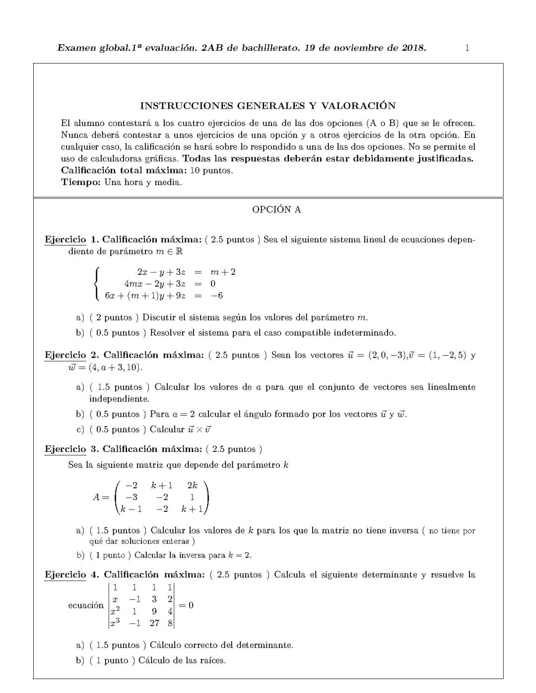 Examen EvAU matemáticas