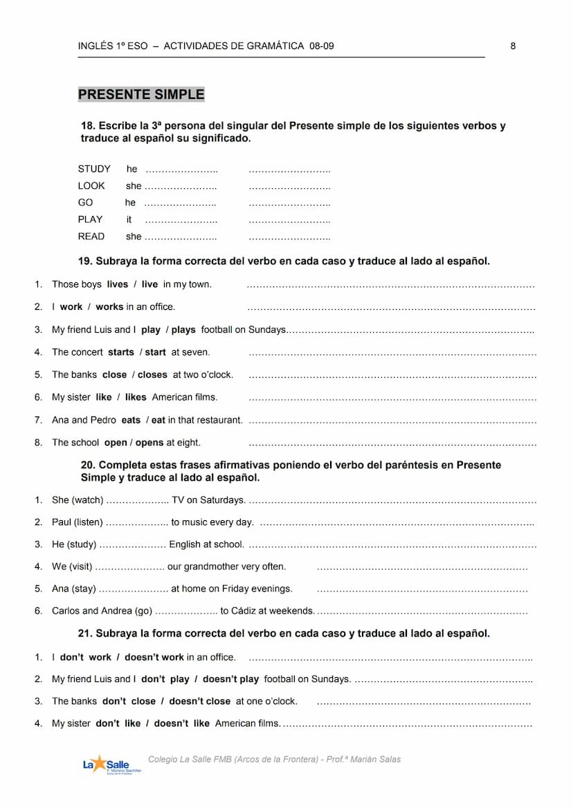 La Salle
F. Moreno Bachiller
Arcos de la Fronteral
DEPARTAMENTO
DE IDIOMAS
MATERIALES DIDÁCTICOS CURSO 2008-2009
INGLÉS
ACTIVIDADES DE
GRAMÁ