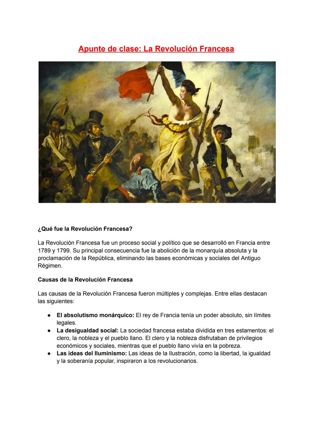 Apunte de clase: La Revolución Francesa
¿Qué fue la Revolución Francesa?
La Revolución Francesa fue un proceso social y político que se desa