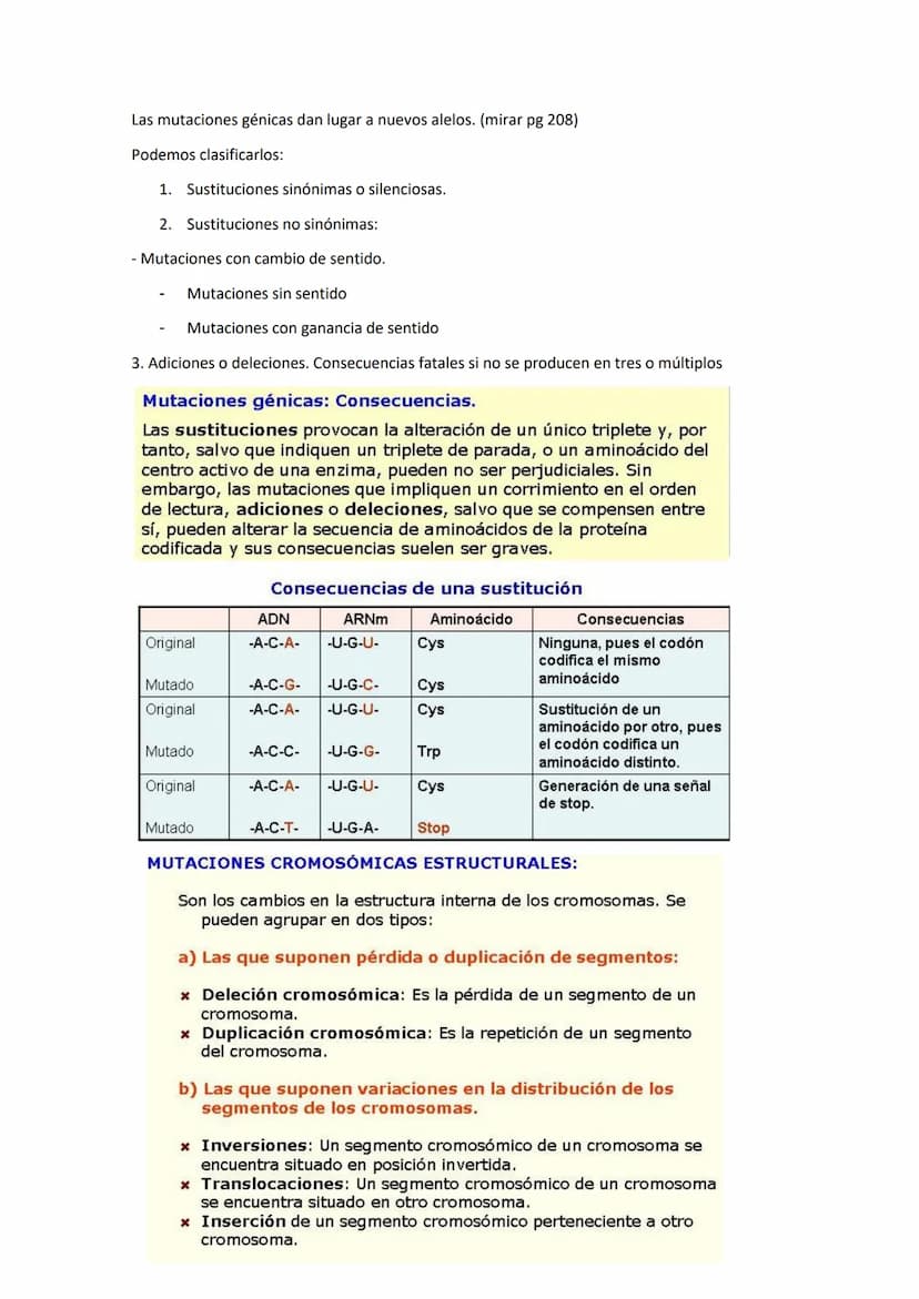 GENÉTICA DE POBLACIONES, MUTACIONES Y EVOLUCIÓN
MUTACIONES
CONCEPTO: Son cambios en la información hereditaria como consecuencia de
alteraci