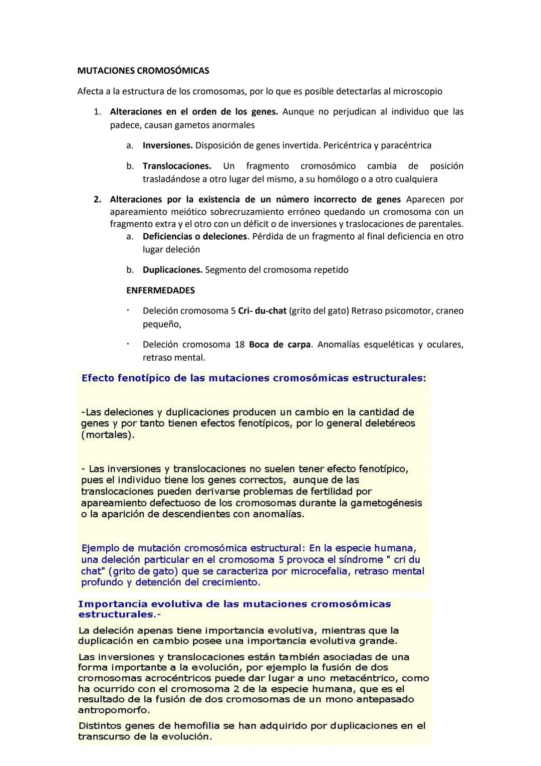 GENÉTICA DE POBLACIONES, MUTACIONES Y EVOLUCIÓN
MUTACIONES
CONCEPTO: Son cambios en la información hereditaria como consecuencia de
alteraci