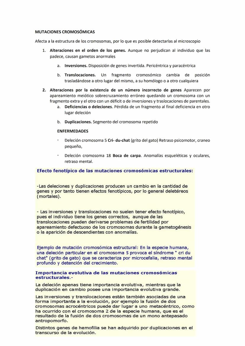 GENÉTICA DE POBLACIONES, MUTACIONES Y EVOLUCIÓN
MUTACIONES
CONCEPTO: Son cambios en la información hereditaria como consecuencia de
alteraci