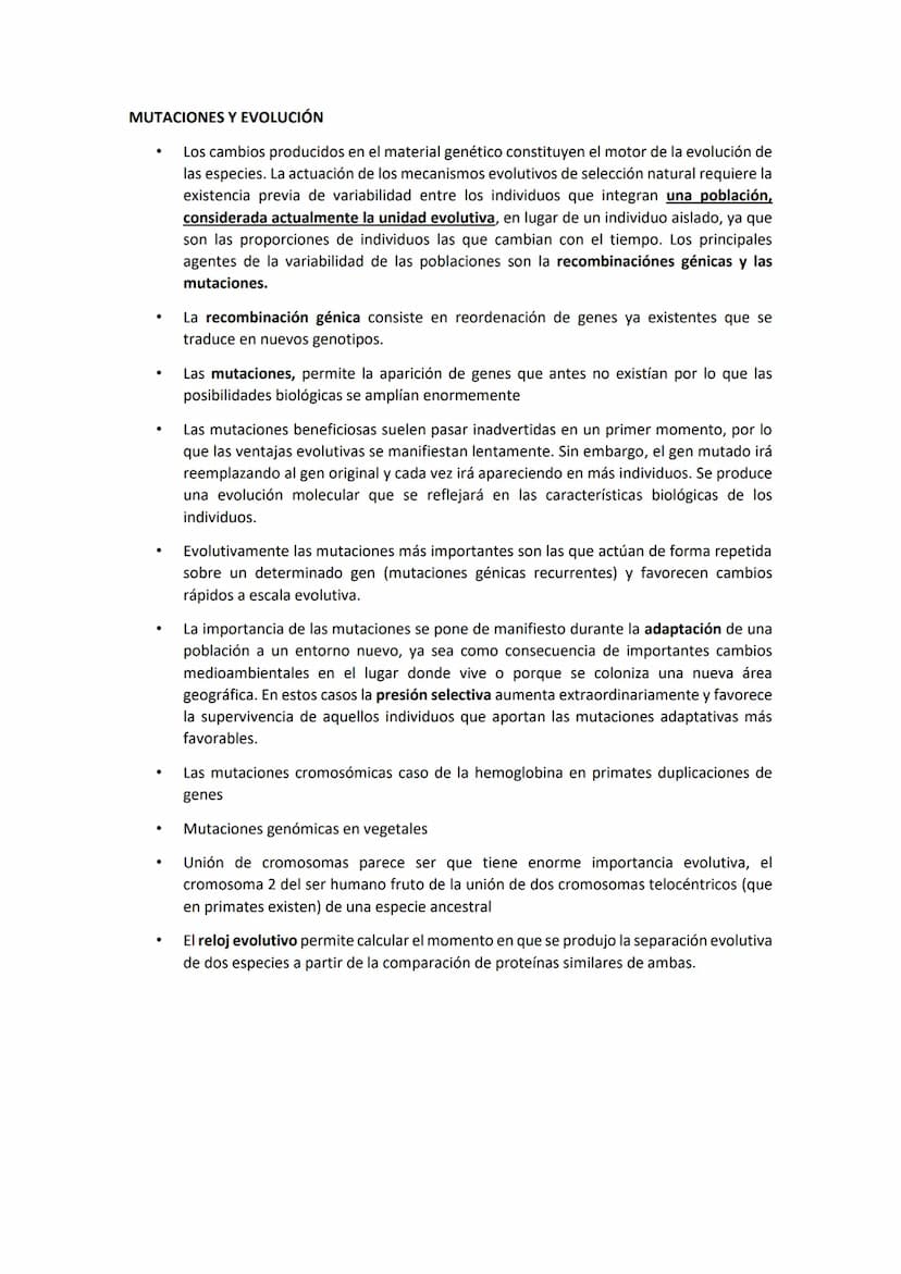 GENÉTICA DE POBLACIONES, MUTACIONES Y EVOLUCIÓN
MUTACIONES
CONCEPTO: Son cambios en la información hereditaria como consecuencia de
alteraci