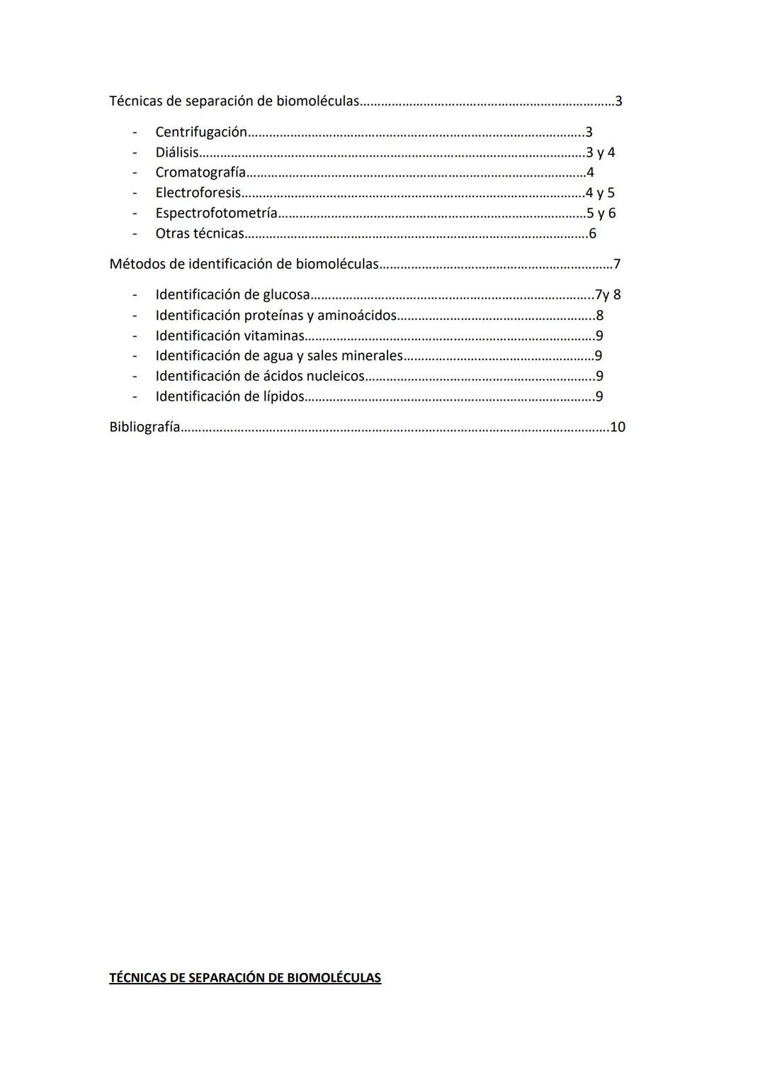 TÉCNICAS DE BIOQUÍMICA
EXPERIMENTAL
ÍNDICE
HO
HO
N2H
NH Técnicas de separación de biomoléculas..
Centrifugación...
Diálisis..
Cromatografía.