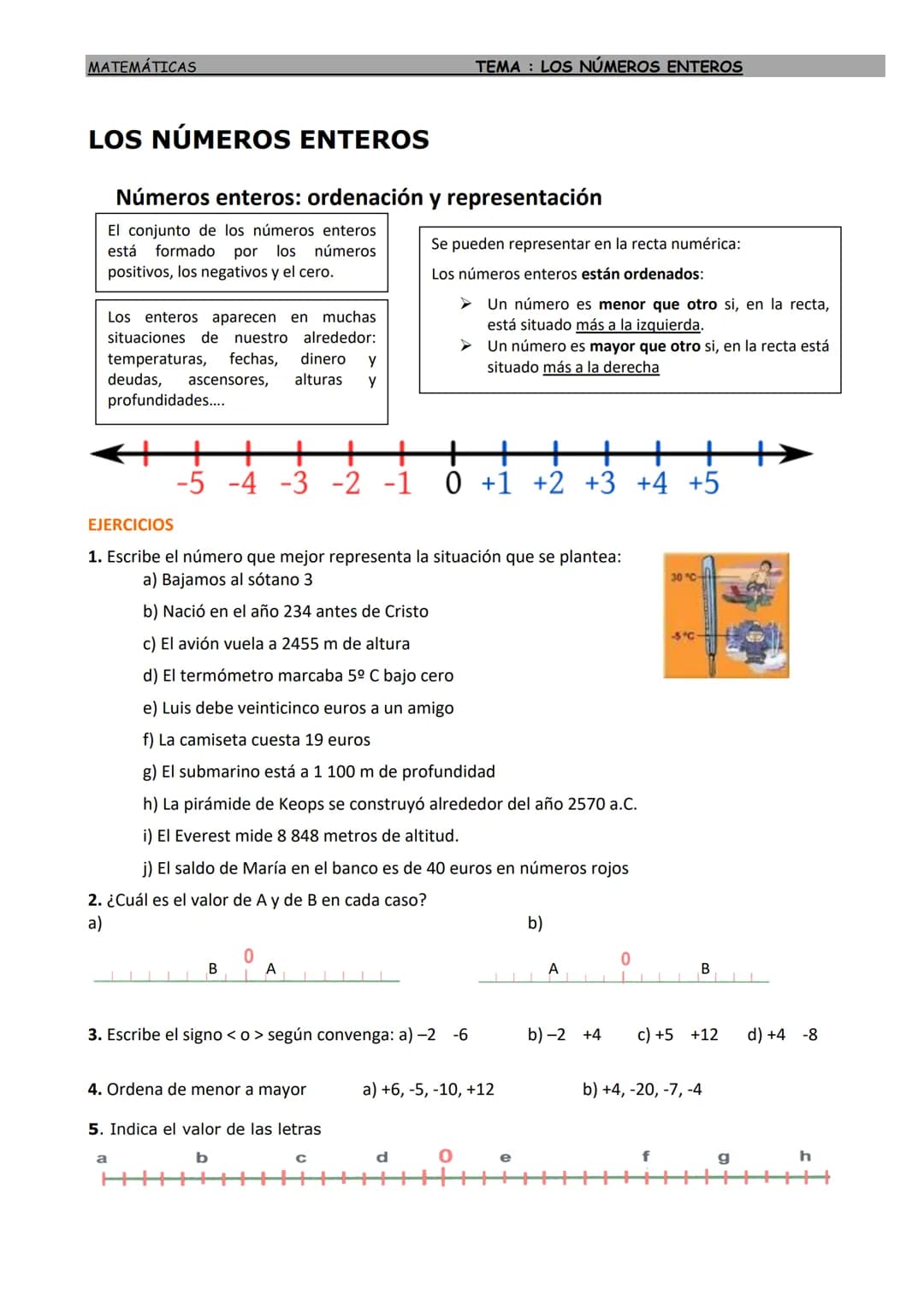 MATEMÁTICAS
LOS NÚMEROS ENTEROS
Números enteros: ordenación y representación
El conjunto de los números enteros
está formado por
los números