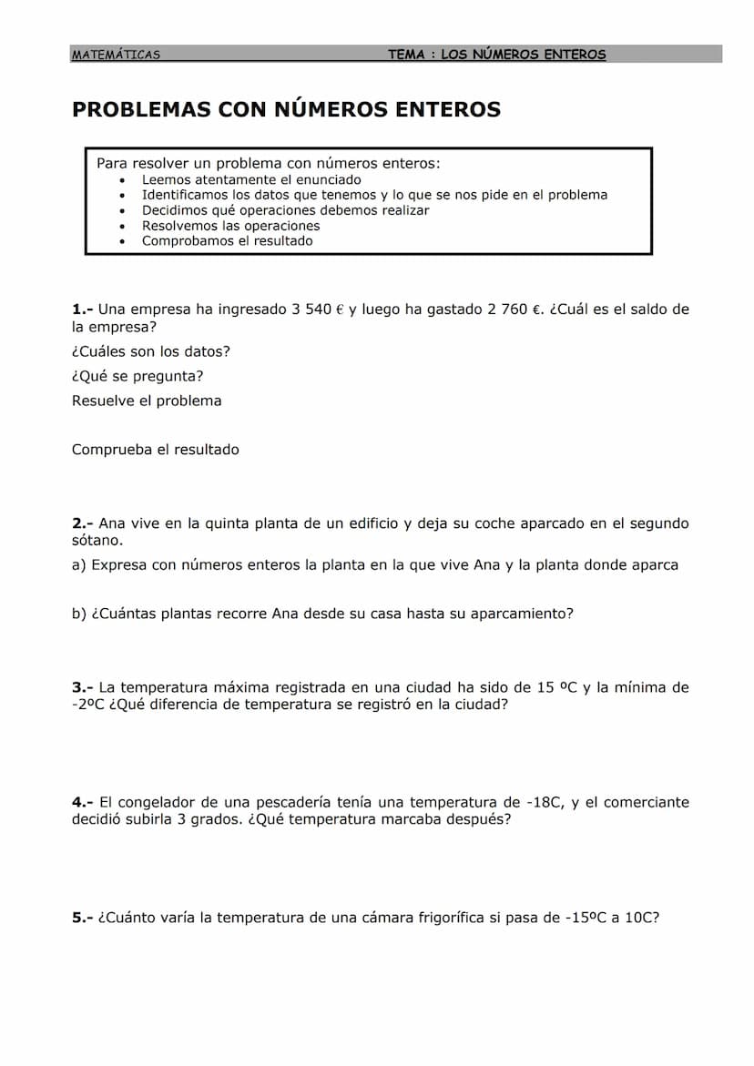 MATEMÁTICAS
LOS NÚMEROS ENTEROS
Números enteros: ordenación y representación
El conjunto de los números enteros
está formado por
los números