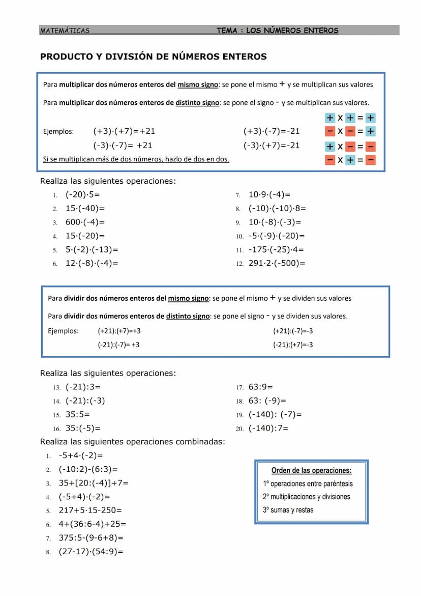 MATEMÁTICAS
LOS NÚMEROS ENTEROS
Números enteros: ordenación y representación
El conjunto de los números enteros
está formado por
los números