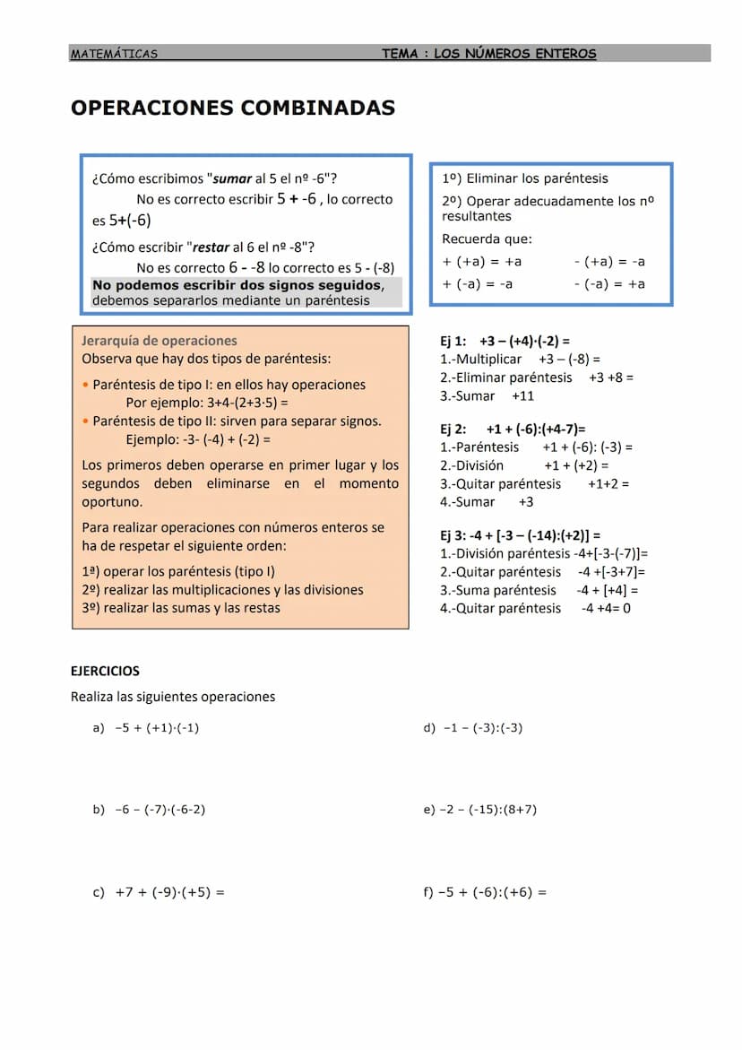 MATEMÁTICAS
LOS NÚMEROS ENTEROS
Números enteros: ordenación y representación
El conjunto de los números enteros
está formado por
los números