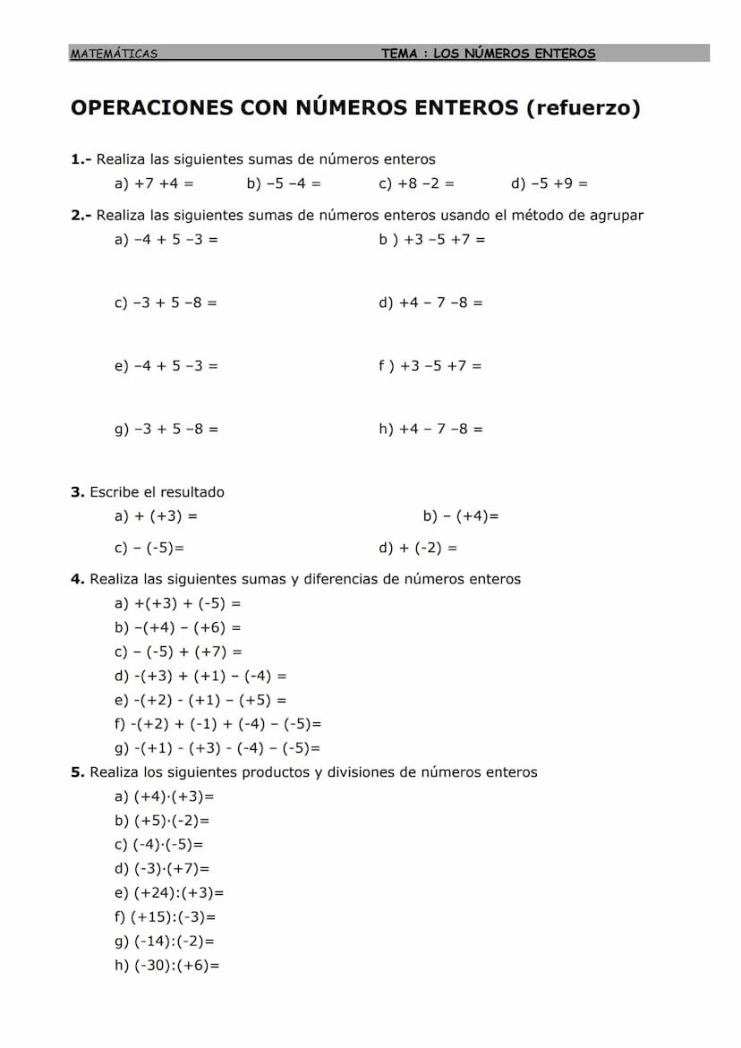 MATEMÁTICAS
LOS NÚMEROS ENTEROS
Números enteros: ordenación y representación
El conjunto de los números enteros
está formado por
los números