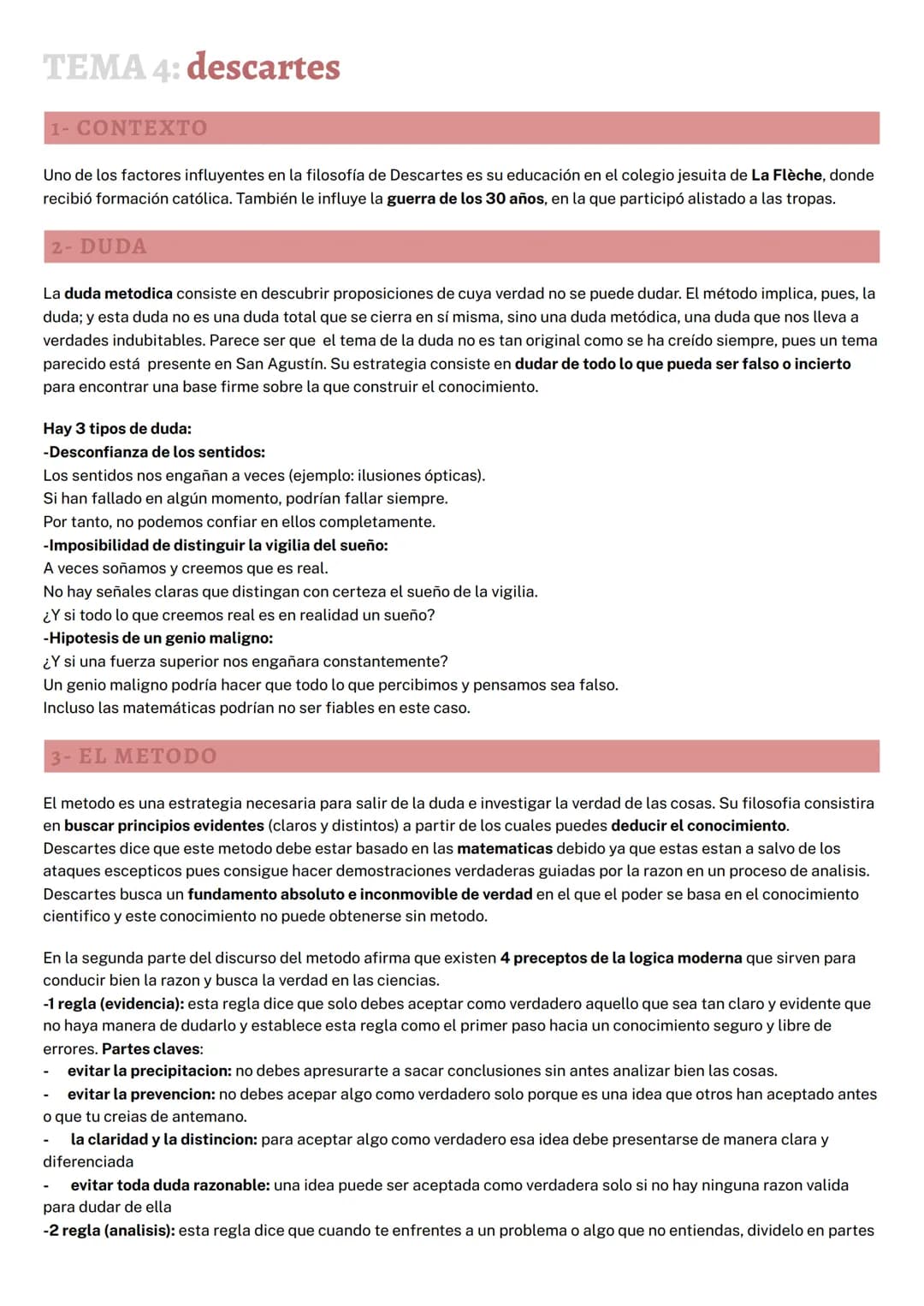 # TEMA 4: descartes

1- CONTEXTO
Uno de los factores influyentes en la filosofía de Descartes es su educación en el colegio jesuita de La Fl