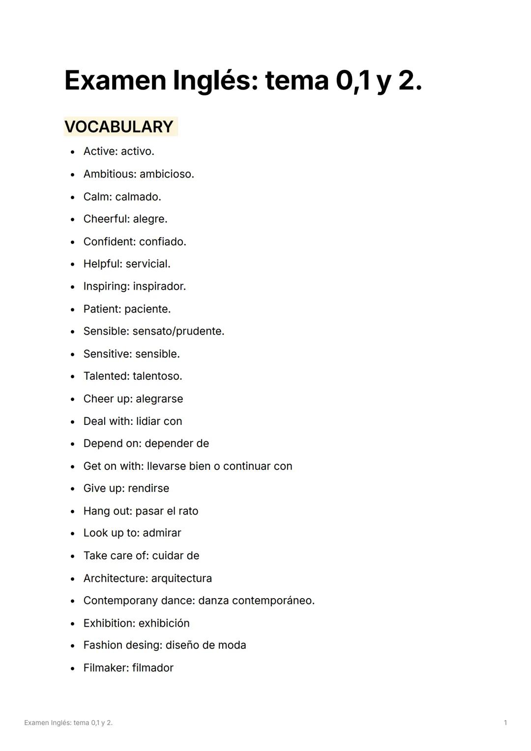 Examen de inglés: Temas clave de gramática, tiempos y verbos