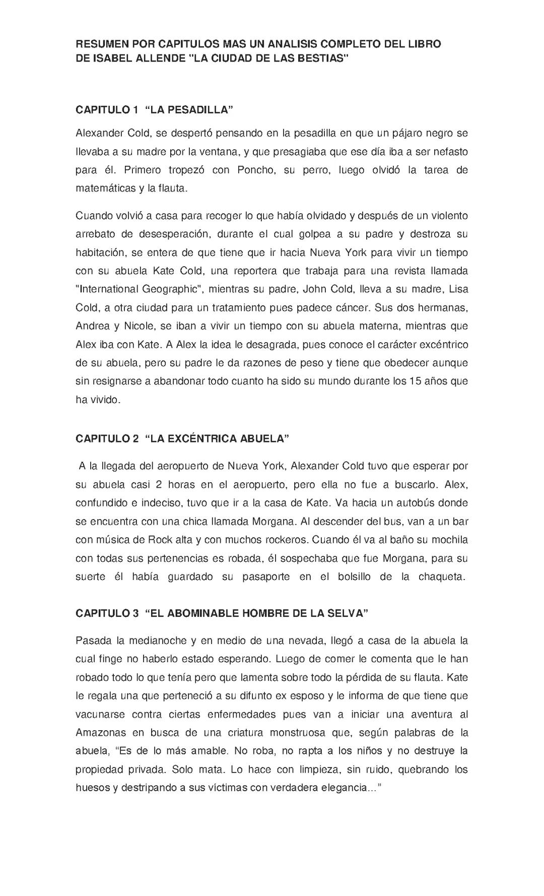 resumen del libro la cuidad de las bestias