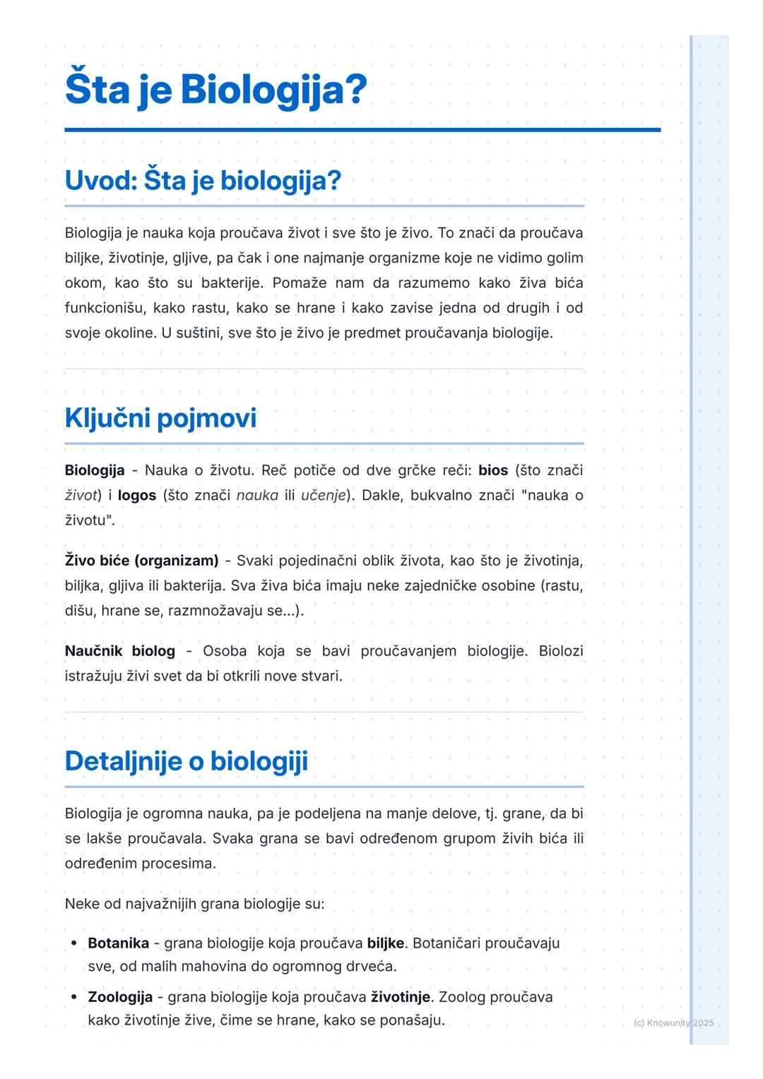 # Šta je Biologija?

## Uvod: Šta je biologija?

Biologija je nauka koja proučava život i sve što je živo. To znači da proučava
biljke, živo