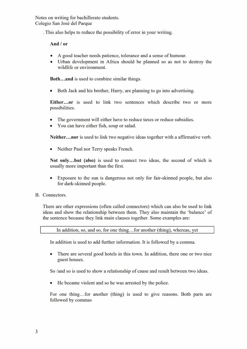 Notes on writing for bachillerato students.
Colegio San José del Parque
WRITING SKILLS
1. Basic sentence patterns
An English sentence must h