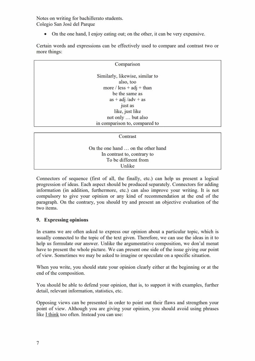 Notes on writing for bachillerato students.
Colegio San José del Parque
WRITING SKILLS
1. Basic sentence patterns
An English sentence must h