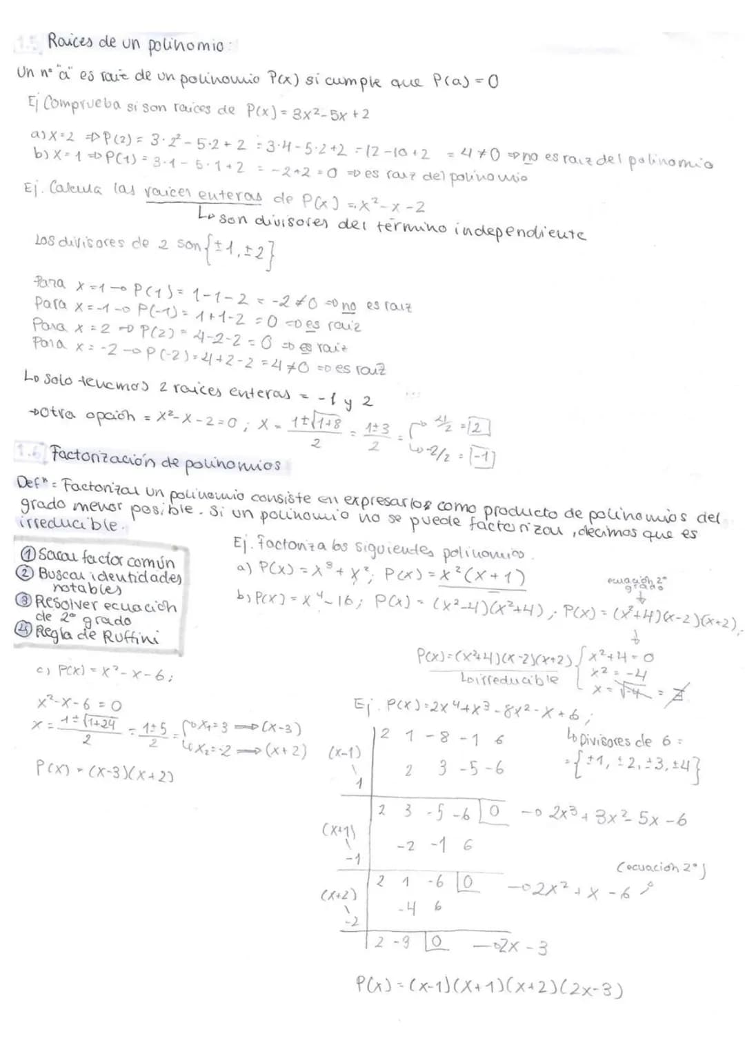 MATEMÁTICAS
1.POLINOMIOS Y FRACCIONES
ALGEBRAICAS
Polinomios
El valor numérico de un Polinomio P(x) en x=a se designa por P(a), el nº que re