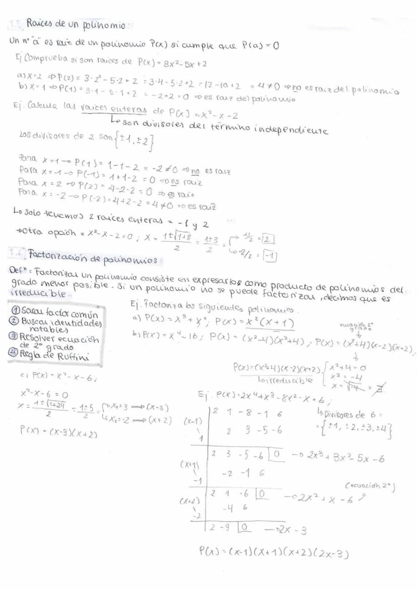 MATEMÁTICAS
1.POLINOMIOS Y FRACCIONES
ALGEBRAICAS
Polinomios
El valor numérico de un Polinomio P(x) en x=a se designa por P(a), el nº que re