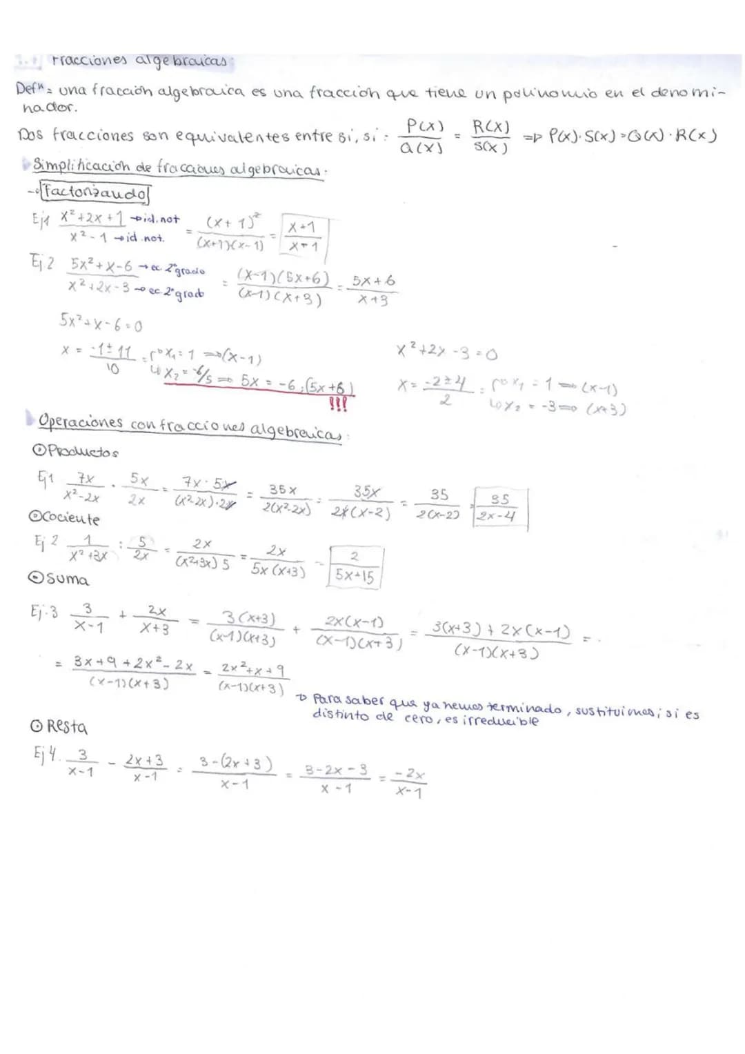 MATEMÁTICAS
1.POLINOMIOS Y FRACCIONES
ALGEBRAICAS
Polinomios
El valor numérico de un Polinomio P(x) en x=a se designa por P(a), el nº que re