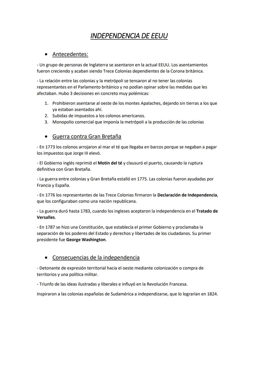 INDEPENDENCIA DE EEUU
Antecedentes:
- Un grupo de personas de Inglaterra se asentaron en la actual EEUU. Los asentamientos
fueron creciendo 