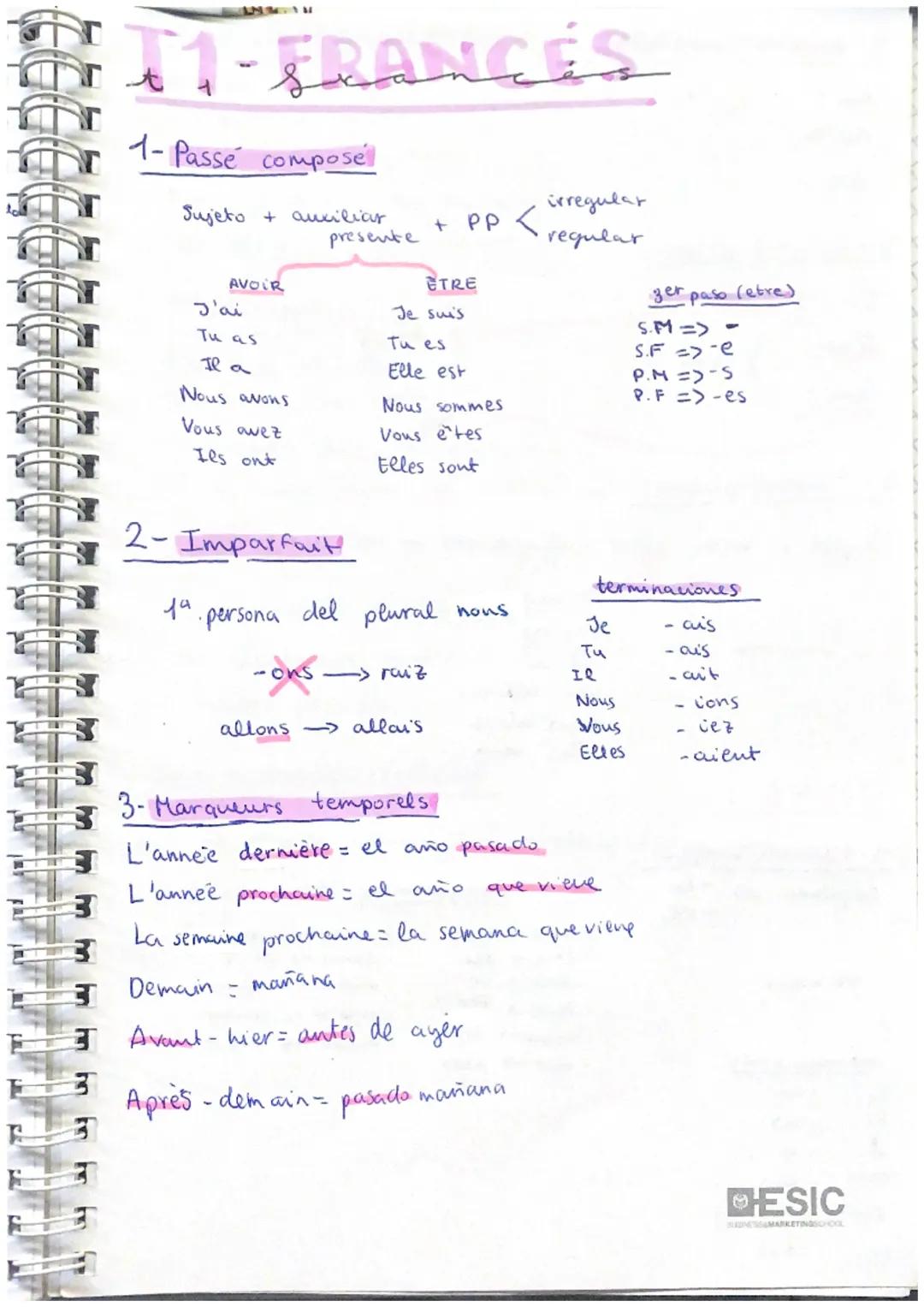 R
W
BR
ha m
3
+1-FRANCES
1- Passé compose
Sujeto + auxiliar
AVOIR
J'ai
Tu as
Il a
Nous avons
Vous avez
Ils ont
да
2- Imparfait
presente
pers