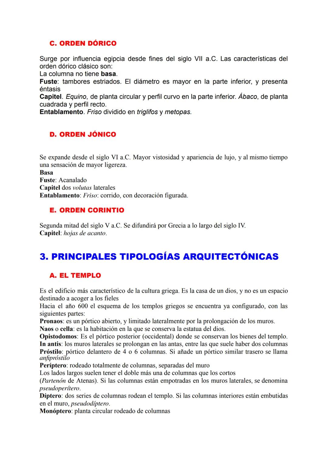 GRECIA (APUNTES)
La búsqueda de la belleza
1. Introducción. 2. Arquitectura: los órdenes clásicos. 3. Principales tipologías
arquitectónicas