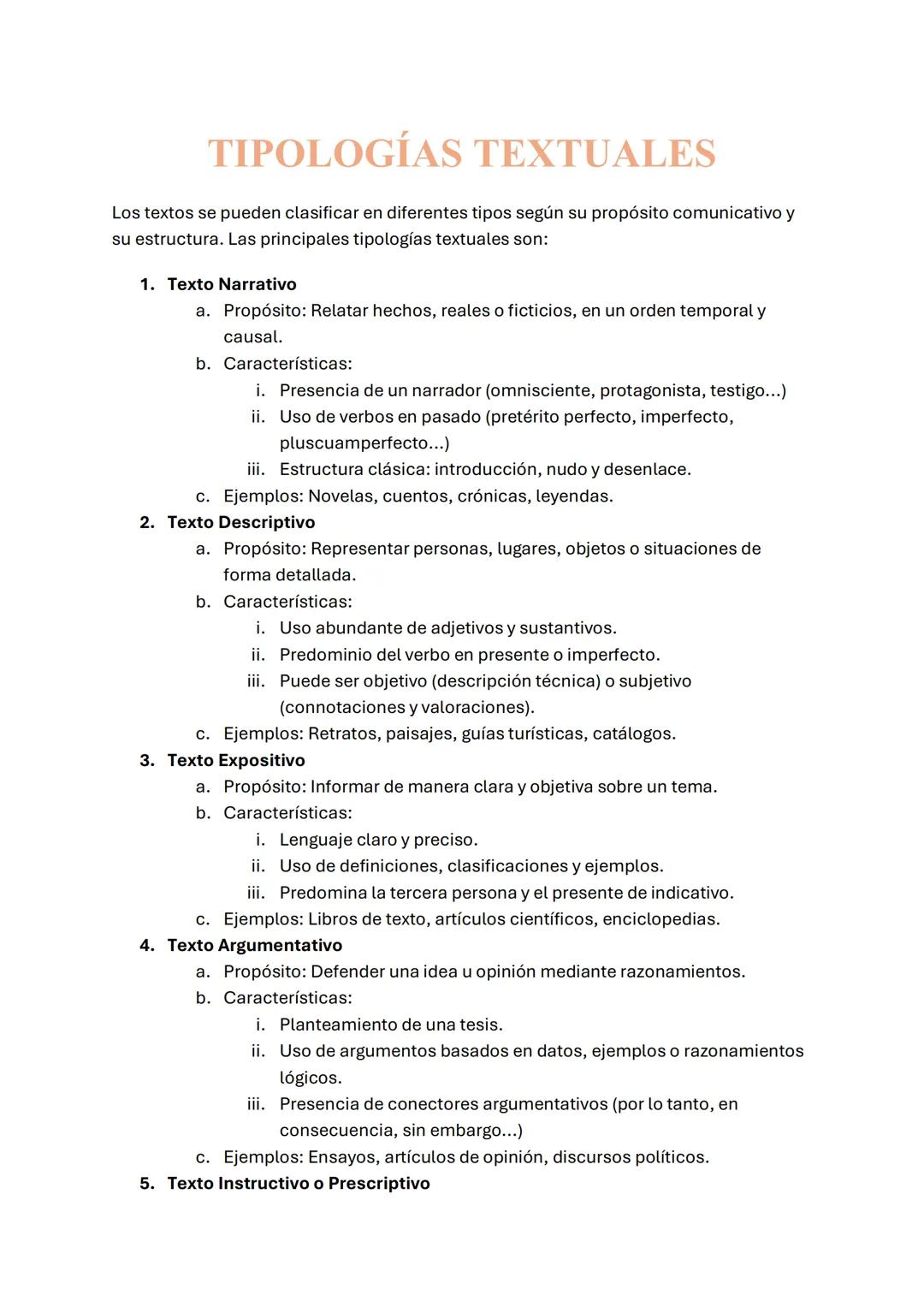 # TIPOLOGÍAS TEXTUALES

Los textos se pueden clasificar en diferentes tipos según su propósito comunicativo y
su estructura. Las principales