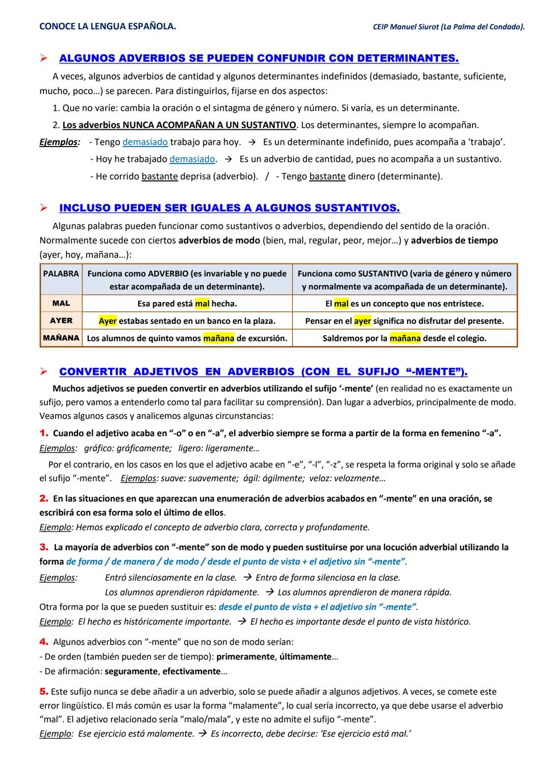 CONOCE LA LENGUA ESPAÑOLA.
ADVERBIOS.
Adverbios de LUGAR.
Abajo, acá, ahí, allá, allí, alrededor,
aquí, arriba, atrás, cerca, debajo,
delant