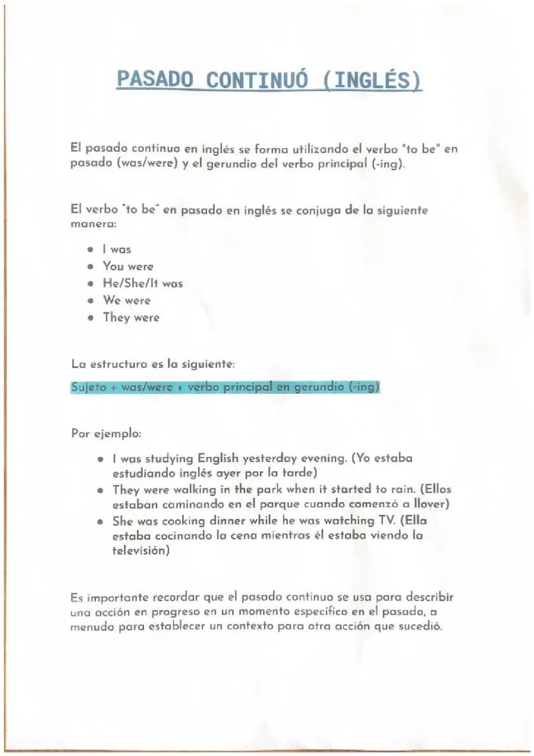 Aprende pasado continuo - Inglés para 1º ESO