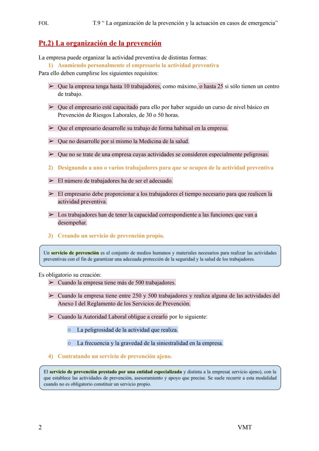 FOL
T.9" La organización de la prevención y la actuación en casos de emergencia"
Pt.1) La gestión de la prevención
La Ley de Prevención de R