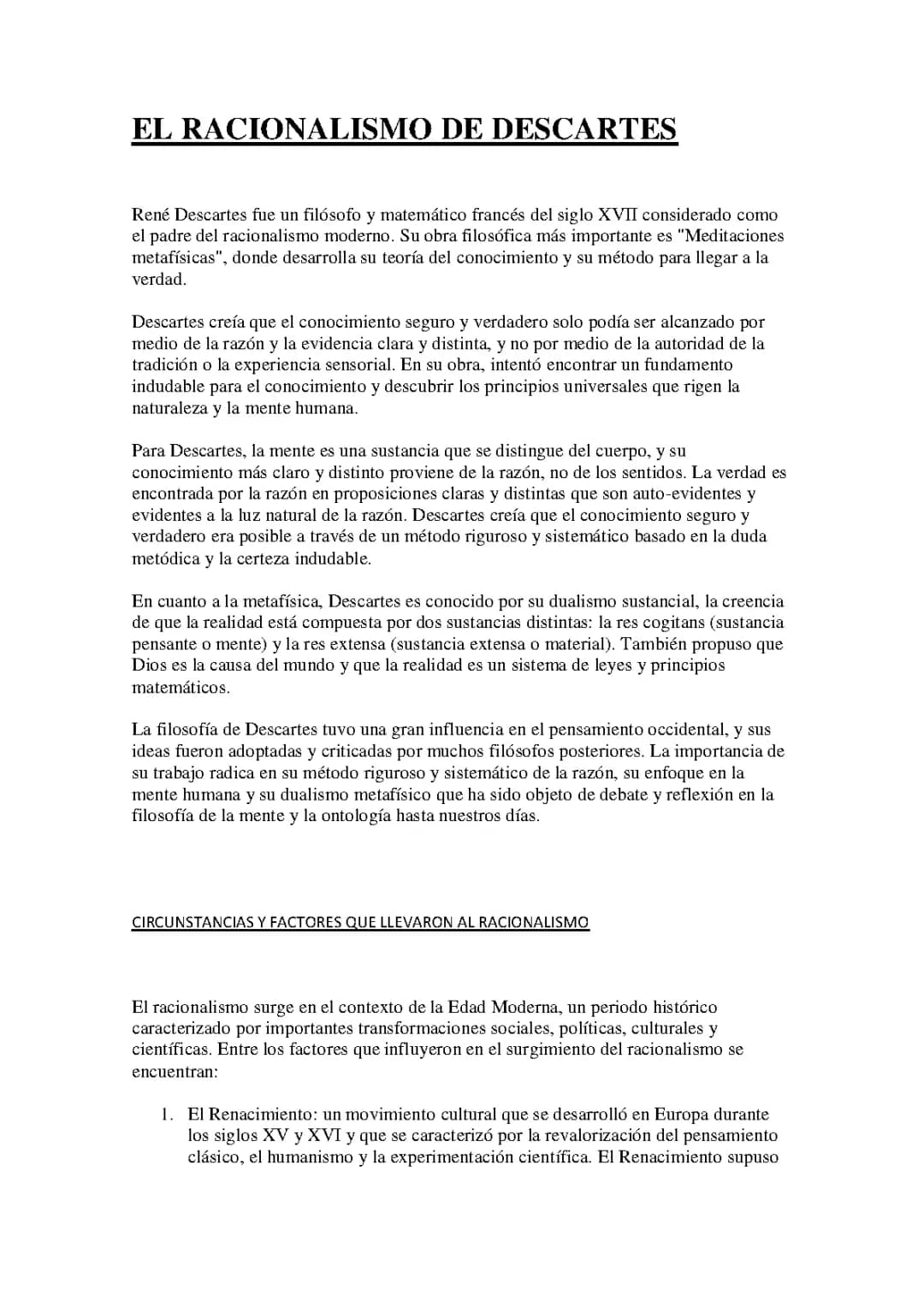 EL RACIONALISMO DE DESCARTES